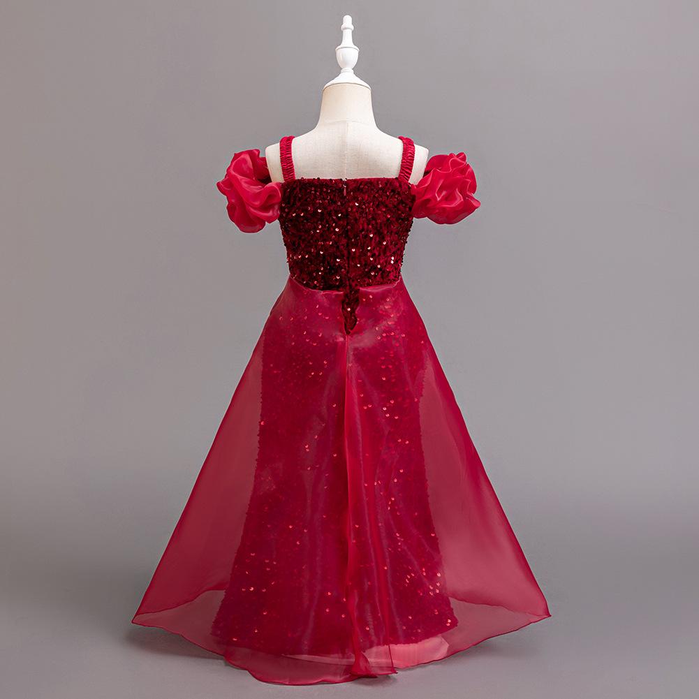 Dívčí letní šaty pro družičku na svatbu, šaty s flitry, dětské princeznovské šaty, síťované šaty, dívčí oblečení, dlouhý odstavec