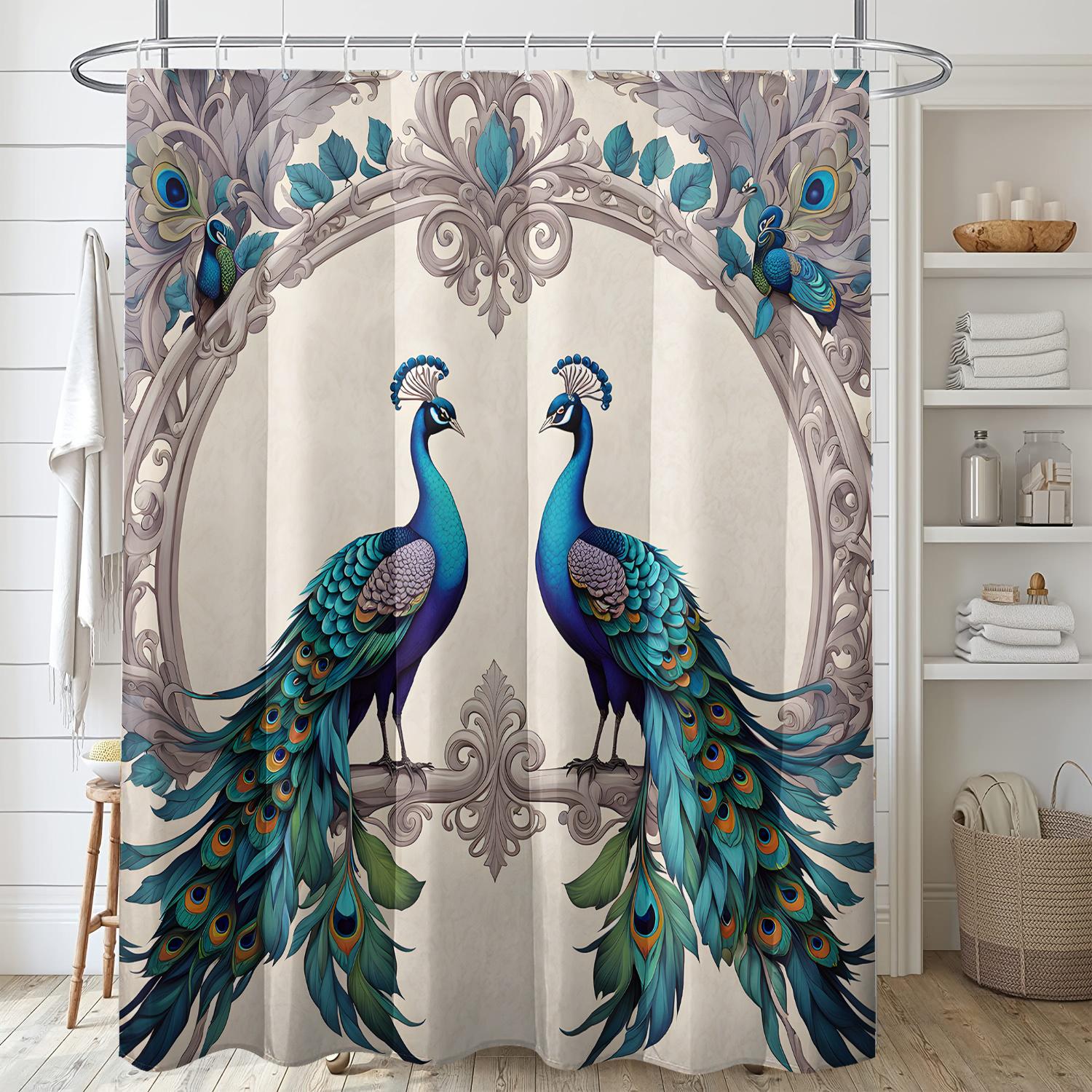 

Elegant Peacocks And Floral Shower Curtain- Luxurious Bath Decor, Perfect For Those Who Love Sophisticated W60H190(CM)-1 Pcs