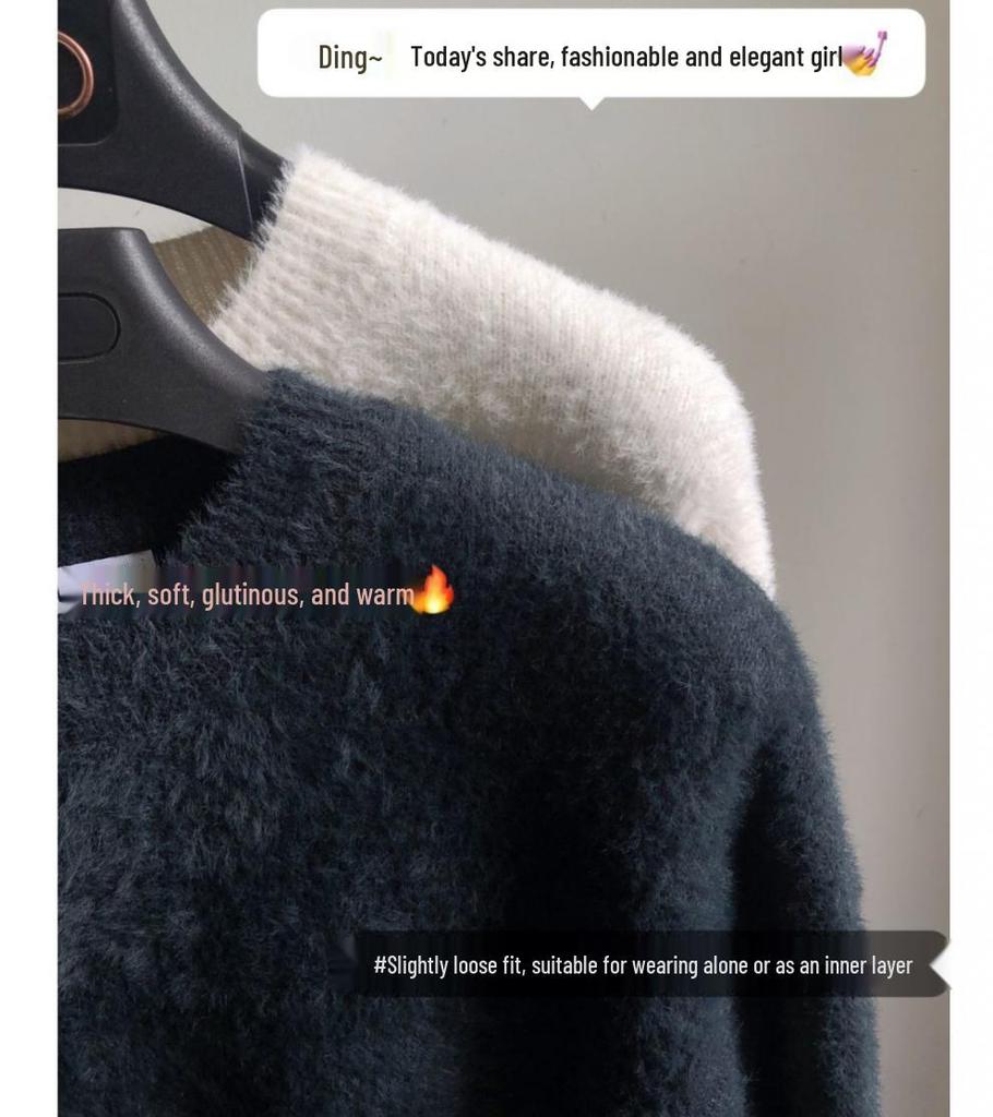Women's Black Mink Cashmere Pullover Sweater - Soft, Cozy & Oversized for Autumn/Winter