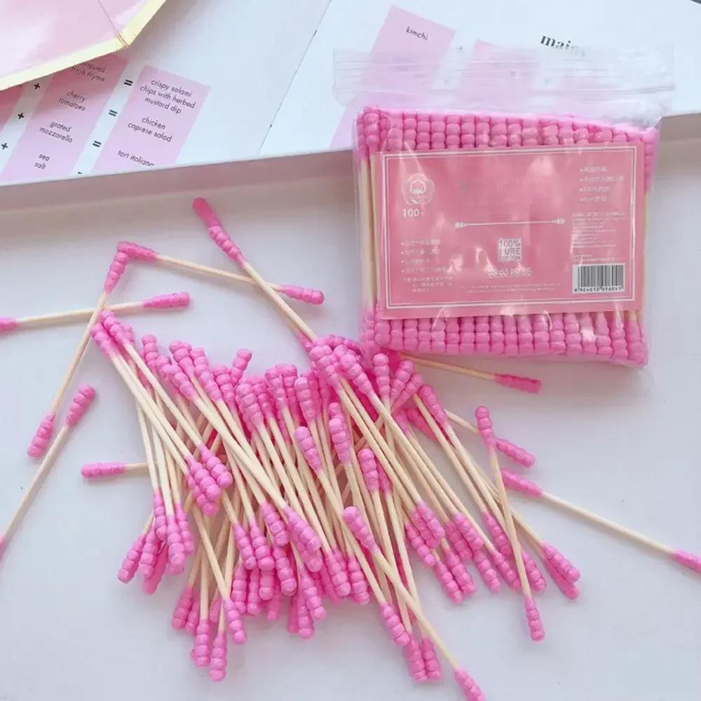 500/100 Stück Rosa Doppelseitige Wattestäbchen Stäbchen Weibliches Make-up-Entferner Wattestäbchen Spitze für Medizinische Nase Ohren Reinigungszubehör