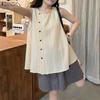 Women Casual Round Neck Loose Stripe Sleeveless Tank Tops