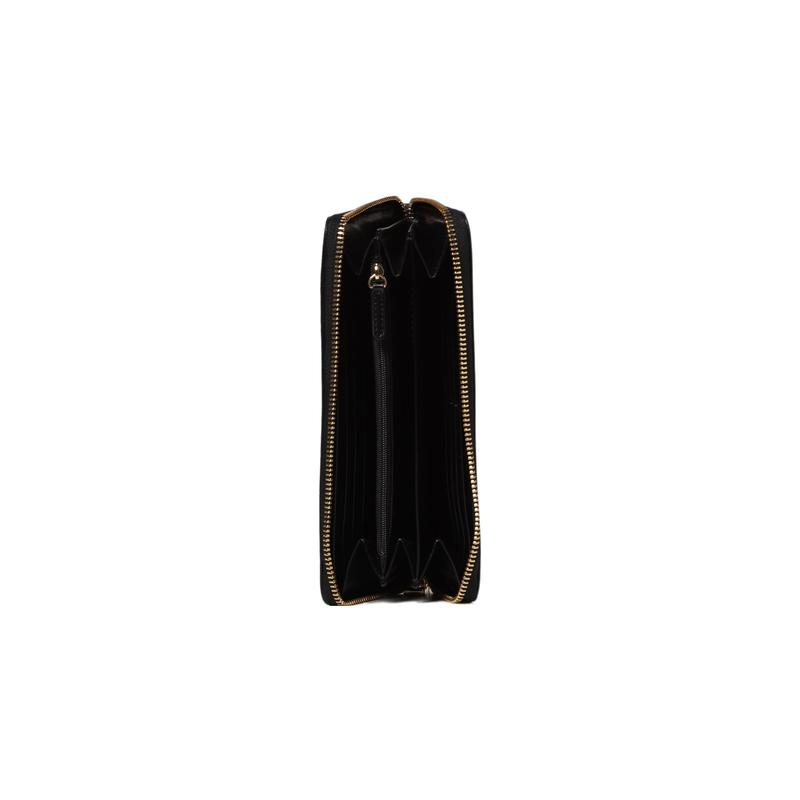 MICHAEL KORS Jet Set Charm Gold Metal Logo Logo Zipper Closure Cowhide Wallet Women's Black