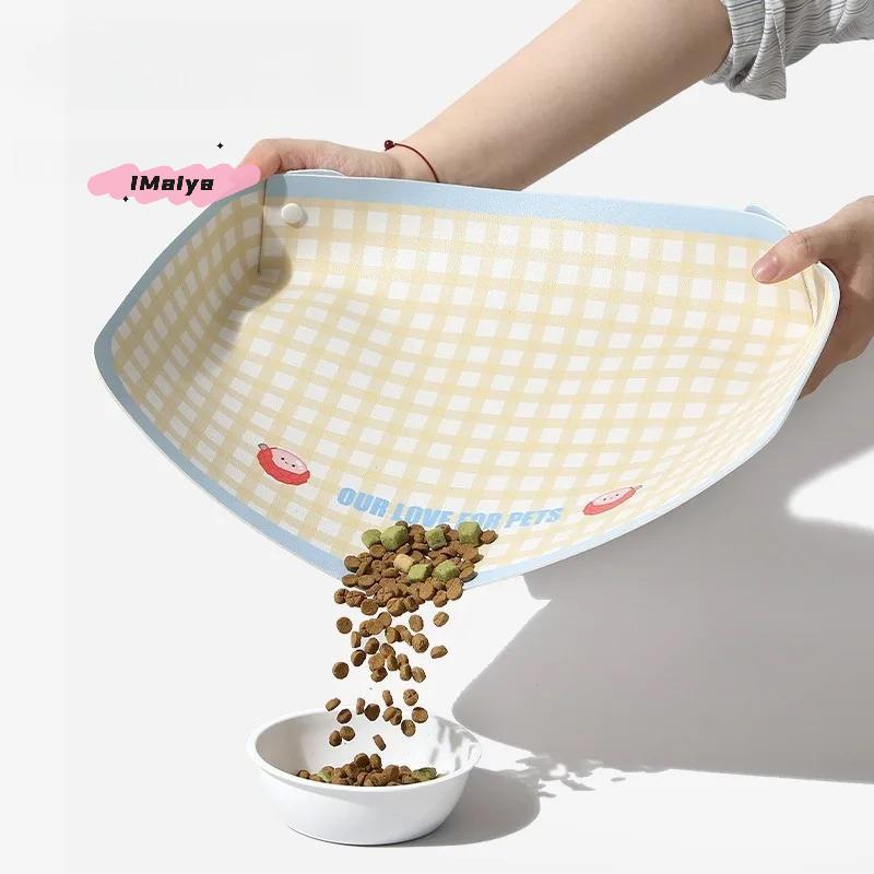 M-PU Leather Pet Anti Spill Placemat Waterproof Oil Resistant Cat Bowl Mat INS Pet Feeding Mat Pet Food Feeding Pad