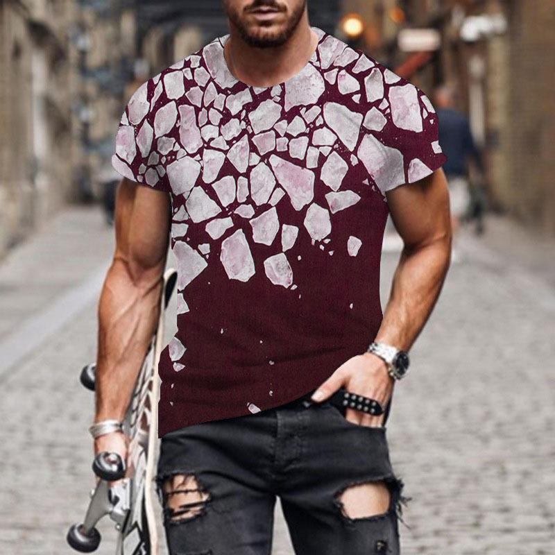 

2025 Men s 3D T-shirt with Digital Fragment Printing Casual Round Neck Short Sleeved T-shirt S