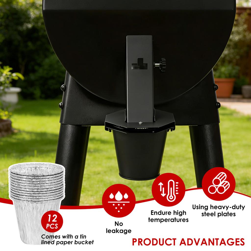 Відро для жиру з кришкою та 12-ма вкладишами Вуглецева сталь Герметичне Відро-піддон Відро для копчення для Traeger, Pit Boss, Z Grills, Rec