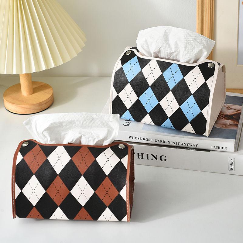 Rhombus Grid Portable Tissue Box for Home, Bedroom, Living Room, Dining Table, and Car.