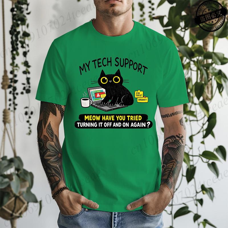 My Tech Support Is A Cat TShirts Funny Cat T Shirt IT Humor Tee Programmer Gift Work From Home Shirt Geek Cat Tee TShirts