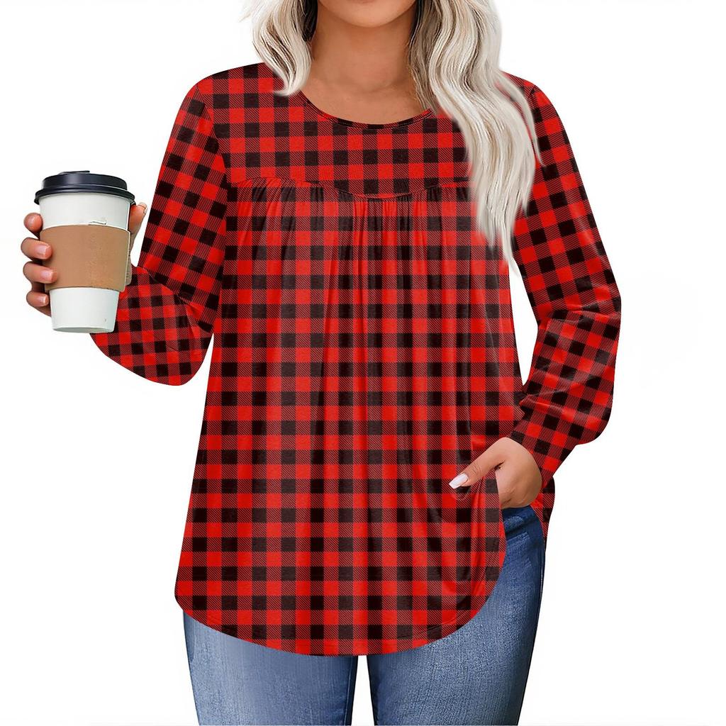 Womens Plus Size Tops Long Sleeve Shirts Round Neck Flowy Tunic Casual Loose Blouse L-5X