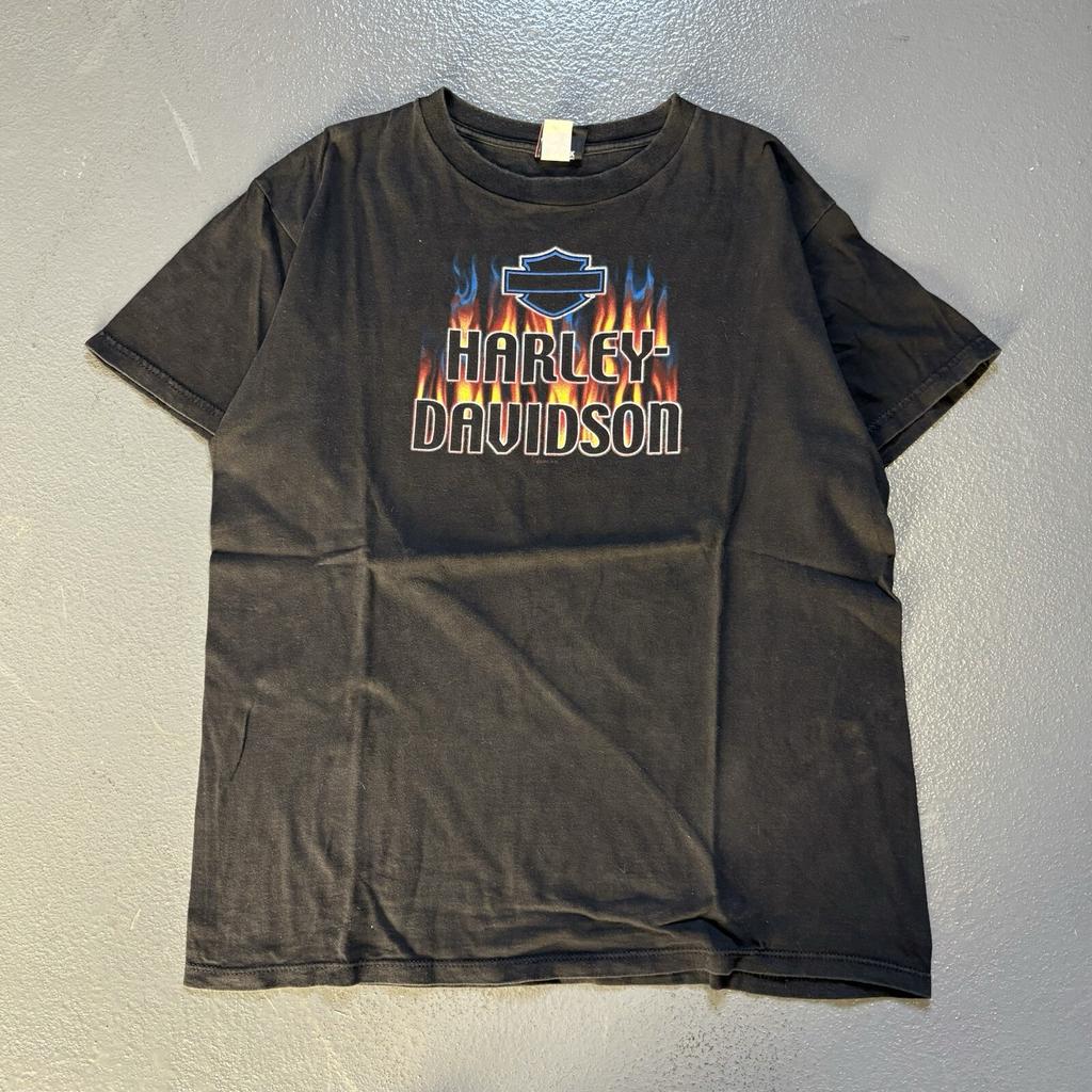 Maglietta Vintage Harley Davidson 2002 Logo Grunge Fiamme Biker Motocicletta XL T-Shirt Unisex