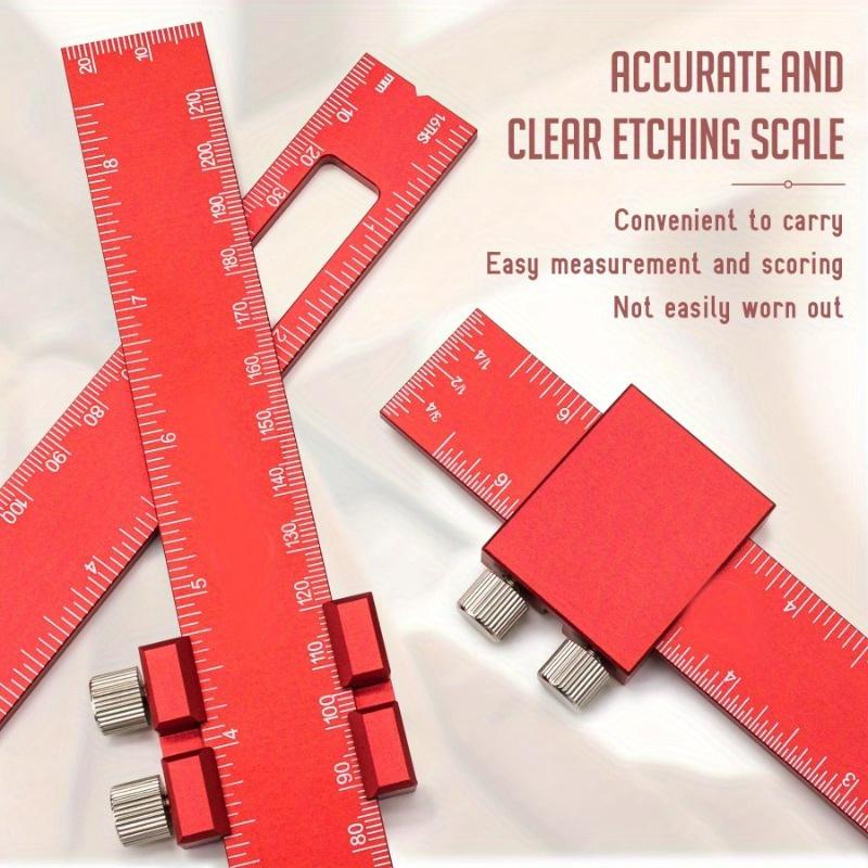 3pcs/set T-Ruler - Ergonomic Aluminum Pocket Square with Metric/Inch Measurements and Slide Stops Precision Woodworking