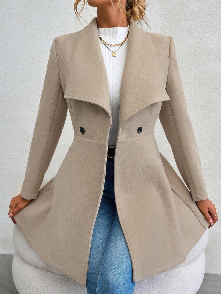 Women's Fashion Lapel Button Slim-Fit Wool Coat for Autumn Winter
