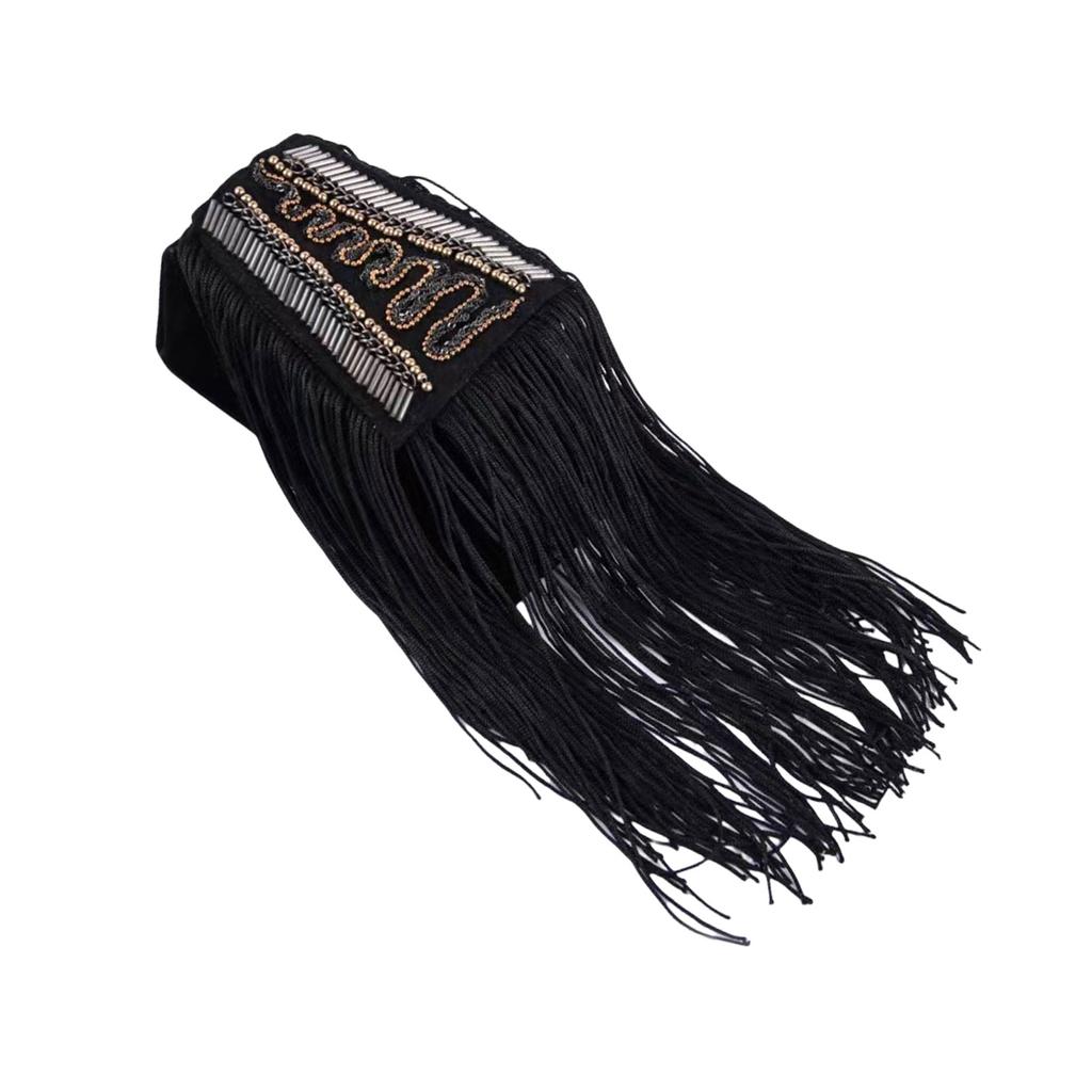 Elegant Tassels Epaulettes Punk Beaded Studded Epaulets Shoulder Badge for Formal and Casual Outfit Garment Accessory