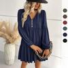 TEMU Autumn 2025 Mori Girl Pastoral V-neck Loose Long-Sleeve Casual Dress