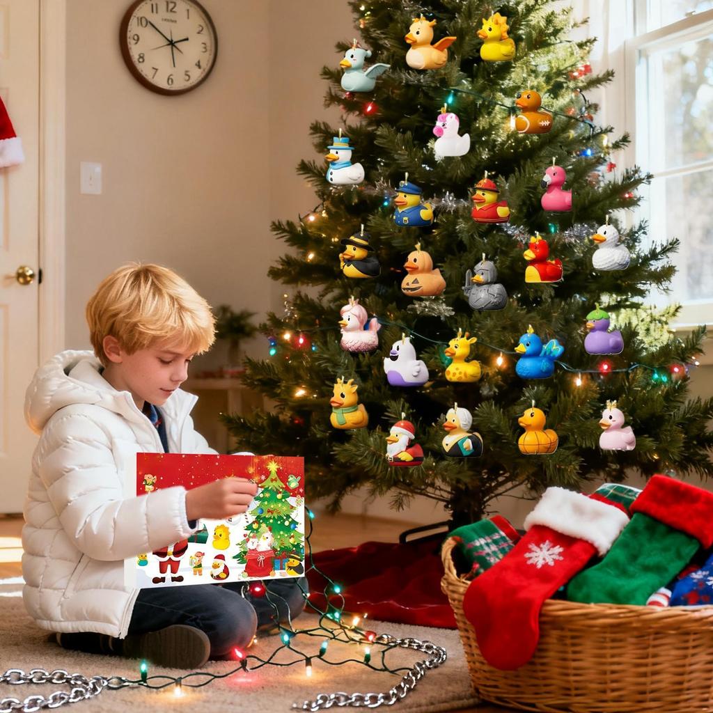 Duck Ornament Advent Christmas Calendar 2D Acrylic Charm Decor 24 Days Duck Countdown Calendar For Home Car Rearview Mirror