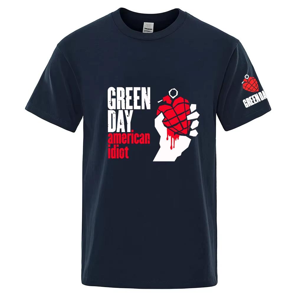 2026 Unisexs Summer Premium Fabric Quickdry Top Green Day American Idiot Albuum Cover Logo Print Solid Color Simple Tshirt