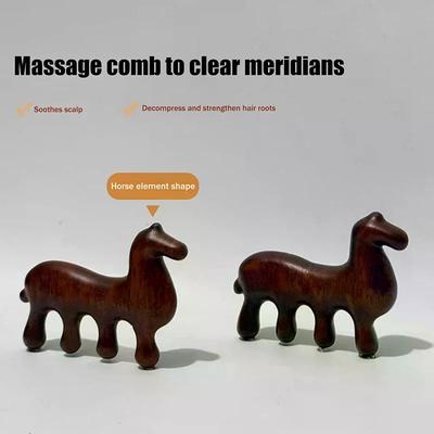 Sandalwood Meridian Massage Comb Zodiac Horse Design Therapy Massage Comb Coarse Tooth Scalp Point Massage Brush