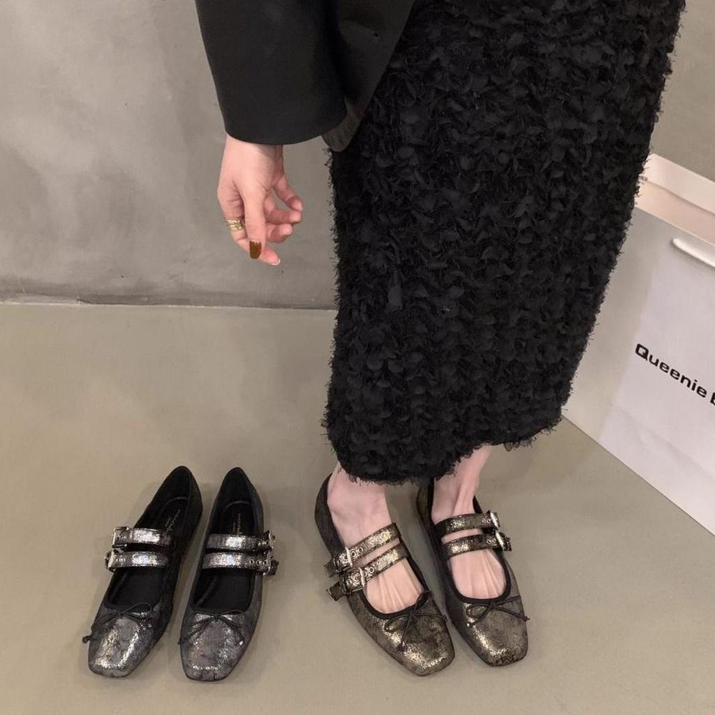 French flat-bottomed small fragrant Mary Jane single shoes fairy shoes 2025 new spring silver ballet evening shoes