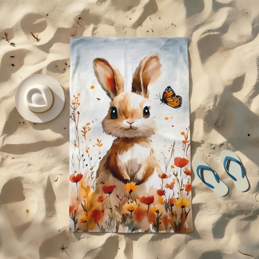 1pc Rabbit Butterfly Beach Towel, Quick-Dry Absorbent, Portable Beach Outings Camping Swimming Pool Travel Bath