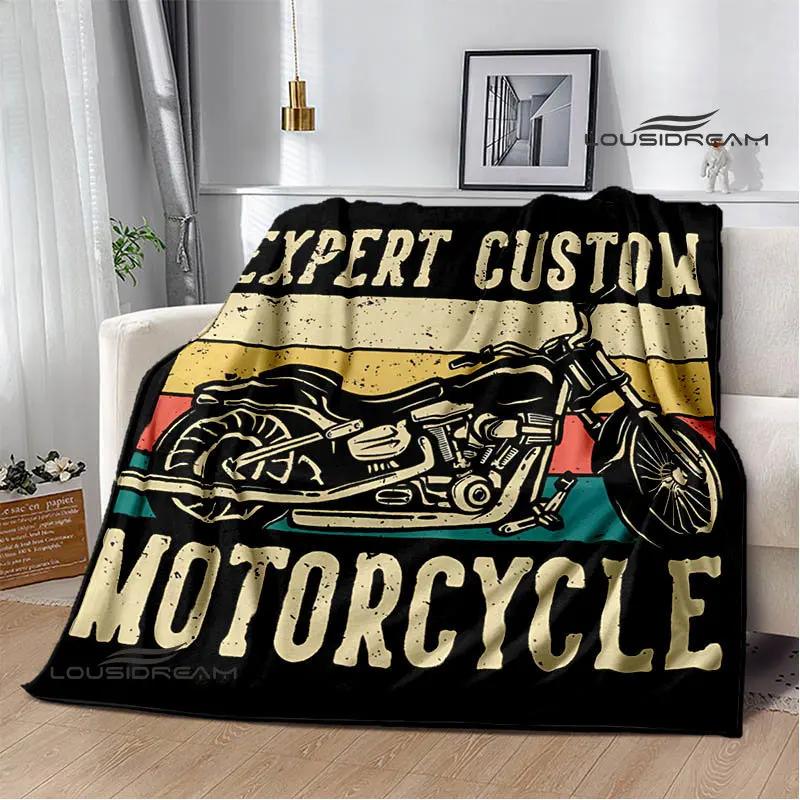 Motorcycle Retro Printing Blanket Flange Warm Soft and Comfortable Picnic Blanket Bed Linings Birthday Gift