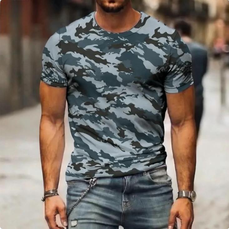 Rundhals 3D Kamouflage Skogstryckt Casual Kortärmad Herr T-shirts - Mjuk Medium Stretch Polyestertyg Sommar Avslappnad Passform Kläder