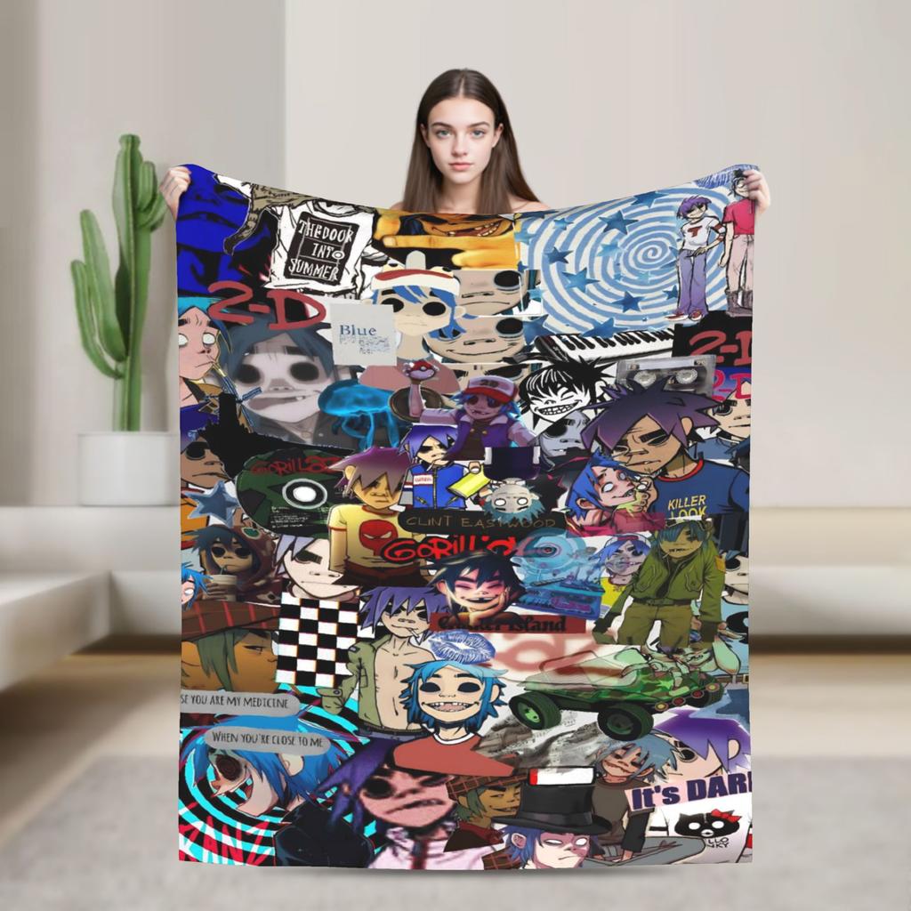 Music Band Gorillaz Punk Rock Warm Soft Blanket Travel Plush Throw Blanket Fluffy Bedroom Flannel Bedspread Sofa Bed Cover