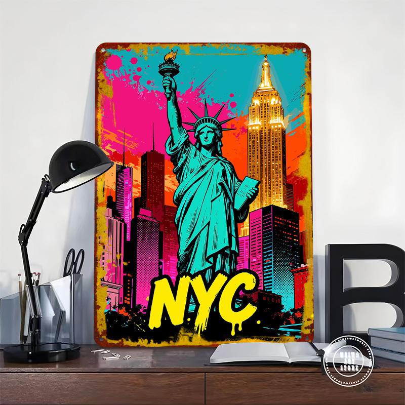 NYC Statue of Liberty Pop Art Metal Poster Customized Wall Art Retro Vintage Tinplate Signs for Interior Decoration Living Room