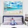 57*90cm 3D Beach Gull Hot Air Balloon False Window Wall Painting Living Room Bedroom Removable Wall Sticker Hoom Decor