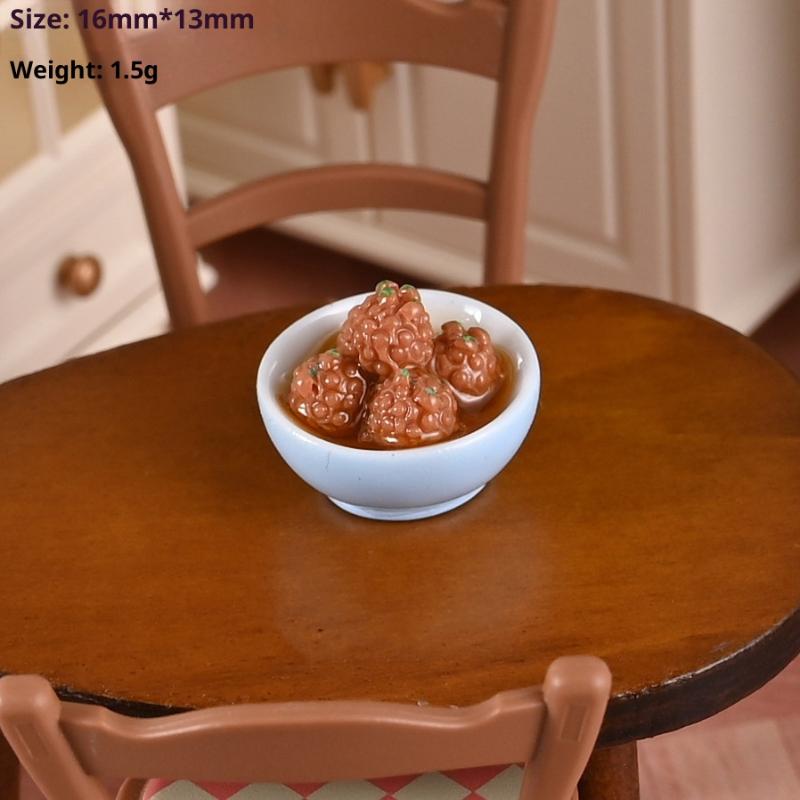 4Pcs/set 1/12 Dollhouse Miniature Chinese Dishes Food Models Dollhouse Kitchen Decoration DIY Dolls House Dining Room Ornaments