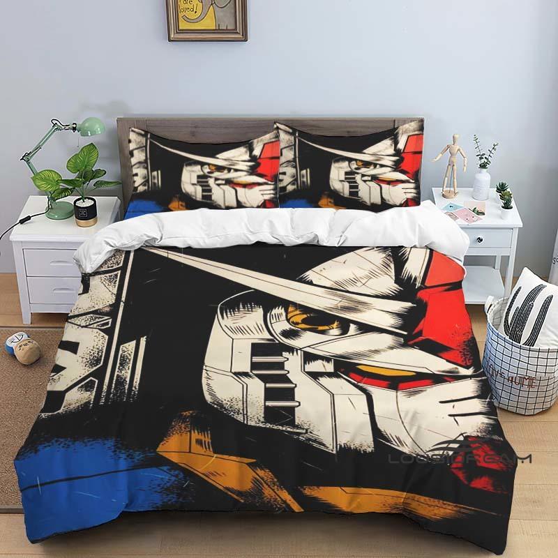Cartoon/Anime Mobile Suit Gundam-Themed Printed Bedding Set: This soft and comfortable set includes a duvet cover and pillowcase