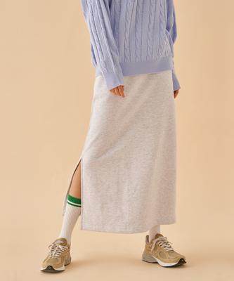 Paper Boy Basic Sweat Long Skirt - White Melange