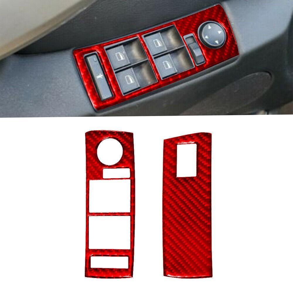 2Pcs For BMW X5 2000-06 Red Carbon Fiber Window Lift Switch Panel Frame Cover