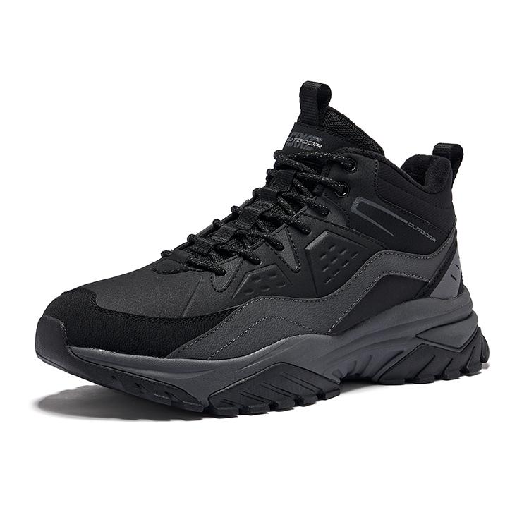 Hongxing Erke Warm Sun 2 Waterproof Warm Plush Fashion Trendy Climbing Shoes Men High-Top Outdoor Functional Shoes Black Carbon-Gray 51124421116-002