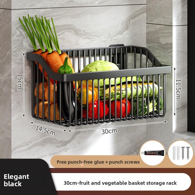 No-Drill Multifunctional Wall-Mounted Spice Rack Kitchen Storage Organizer Salt Seasoning Jar Vegetable Basket Rack