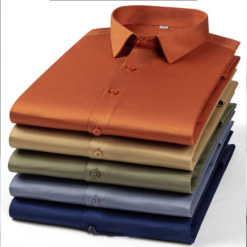 Loose Silk Satin Shirt Men Brand Long Sleeve Men Dress Shirts High Quality Business Bottoming Shirt