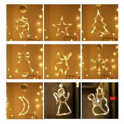 LED Christmas Light Star Bell Snowman Santa Suction Cup Fairy Light Christmas Ornaments for Home Window Decoration