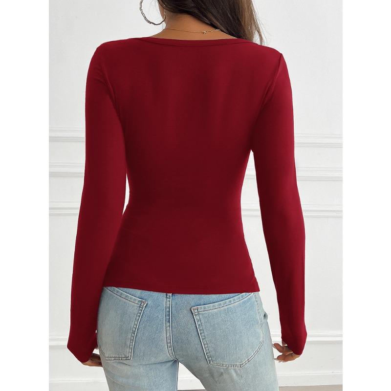 Women's Y2K Top Slim Button V-neck Long-sleeved Knitted T-shirt