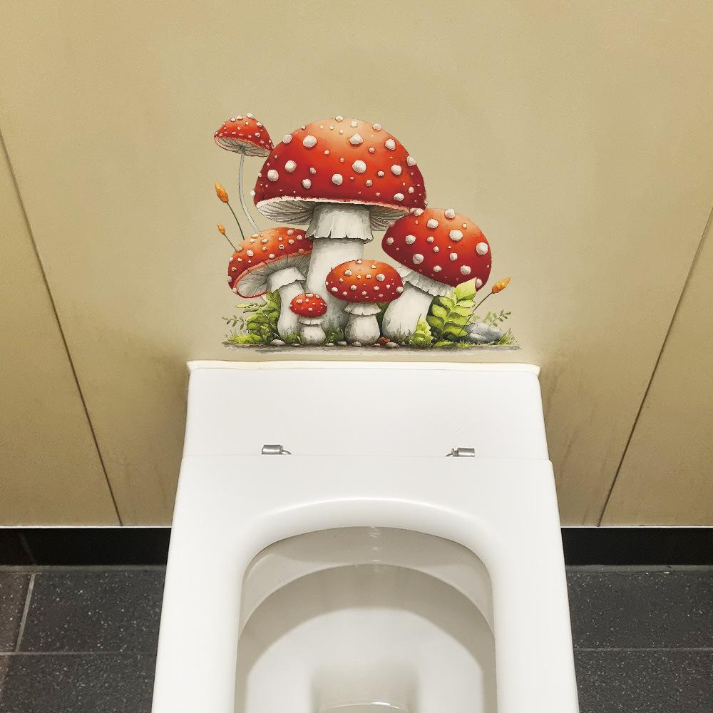 Creative Red Mushroom Stickers - Bathroom and Toilet Decorative Wall Stickers for The Bathroom and Toilet Area