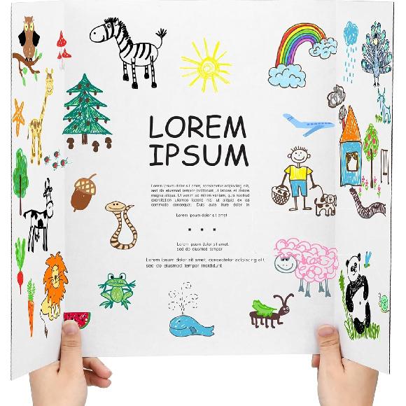 4 Pcs Trifold Poster Board, 21.5x14 inches Small White Poster Board Comes with Sticky Accessories, Corrugated Presentation Boards, Display Board for