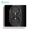BSEED French Standard Single Wall Power Sockets Double Sockets Dual Electrical Outlets Glass Panel Children Protection 16A