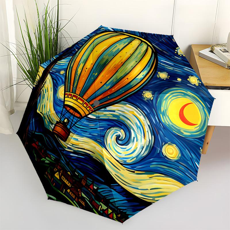 

1pc Hot Air Balloon Night Sky Automatic Folding Umbrella. Portable collapsible design, Best birthday festival gift yy250924174