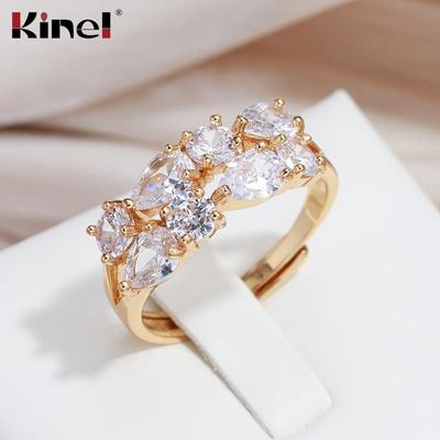 Kinel Shiny Natural Zirconia Full Pave Open Ring for Women Size Adjustable Luxury Jewelry