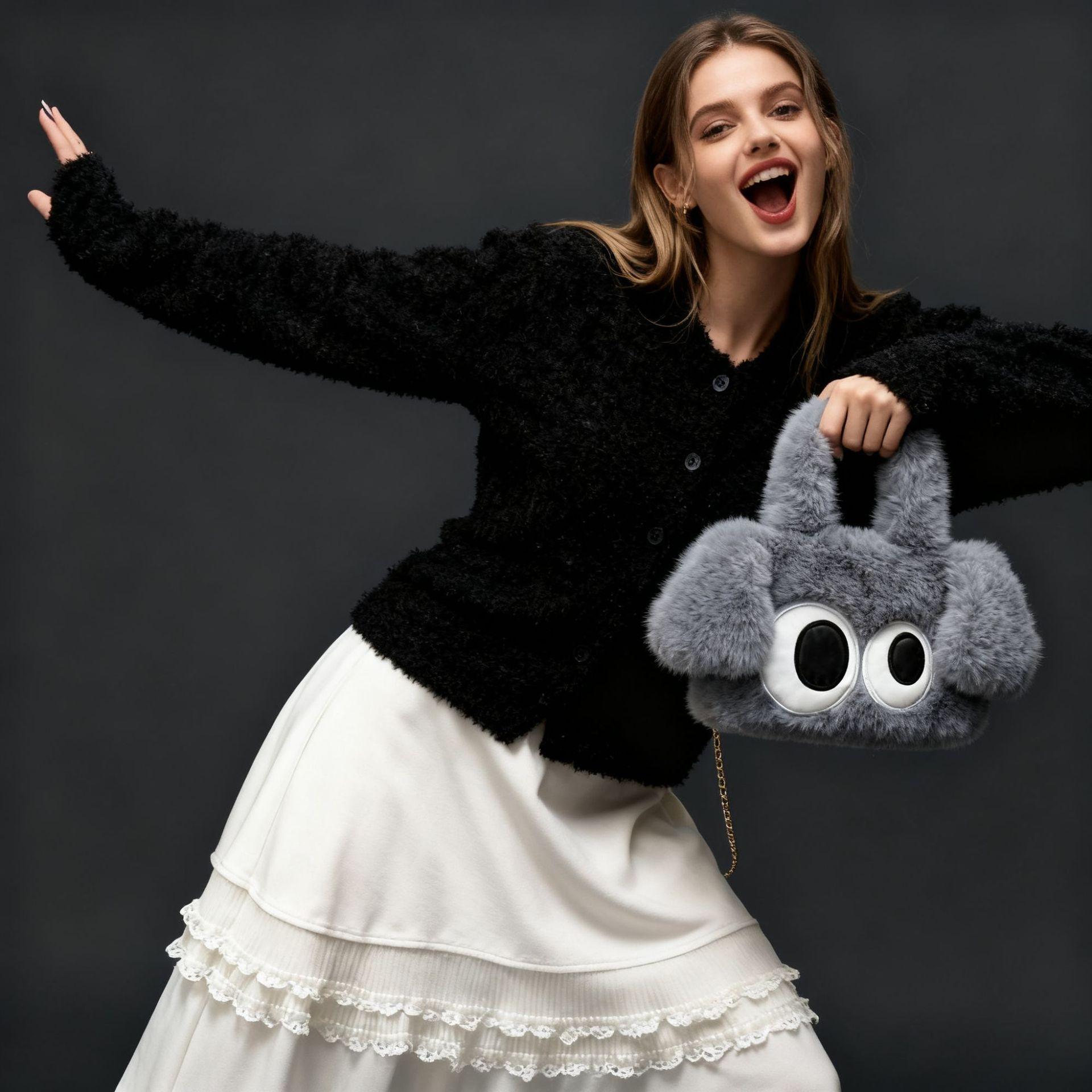 Пушистый кошелек Зимние пушистые сумки для женщин Пушистая сумка-тоут Кошельки из искусственного меха Пушистая наплечная сумка-тоут Сумка-кроссбоди Сумка с верхней ручкой Пушистые сумки-хобо серый 790₽