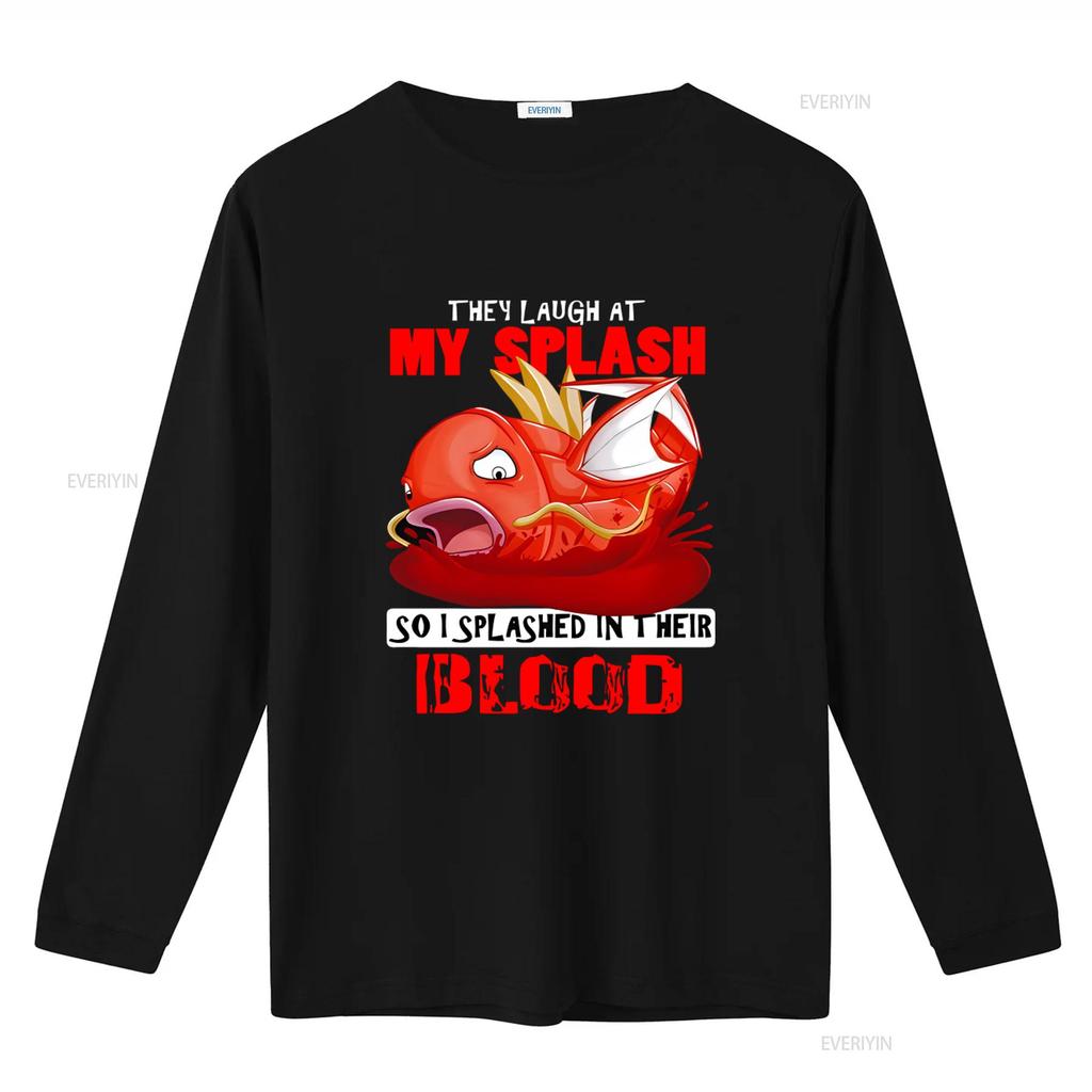 Magikarp Splash in Blood Funny T Shirt for Men Black Size L vintage Washed Stylish homme Versatile Unisex streetwear