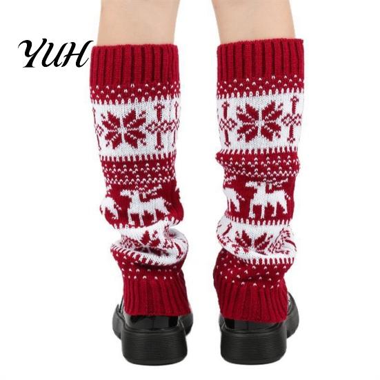 Holiday Gift for Her Christmas Knitted Leg Warmers Women, Soft Ribbed Boot Socks with Elastic Leggings Winter Snowflake And Deer Patterns, Thermal