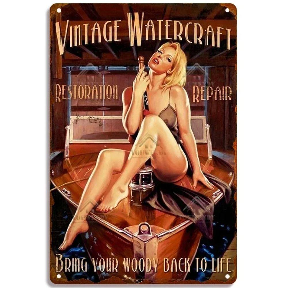 Plăci Metalice Pin-Up Girl, Decor Metalic Atelier Garaj 20x30cm