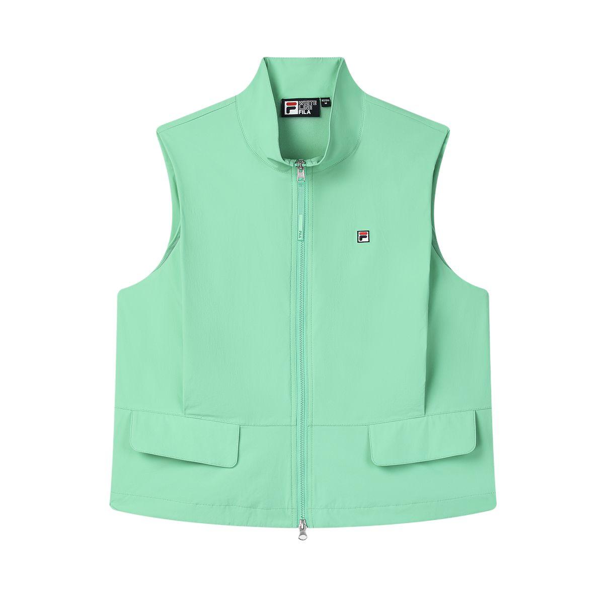 FILA Heritage Series Fashion Woven Loose Stand Collar Vest Women vests Mantis-Green F11W528704F-GN S
