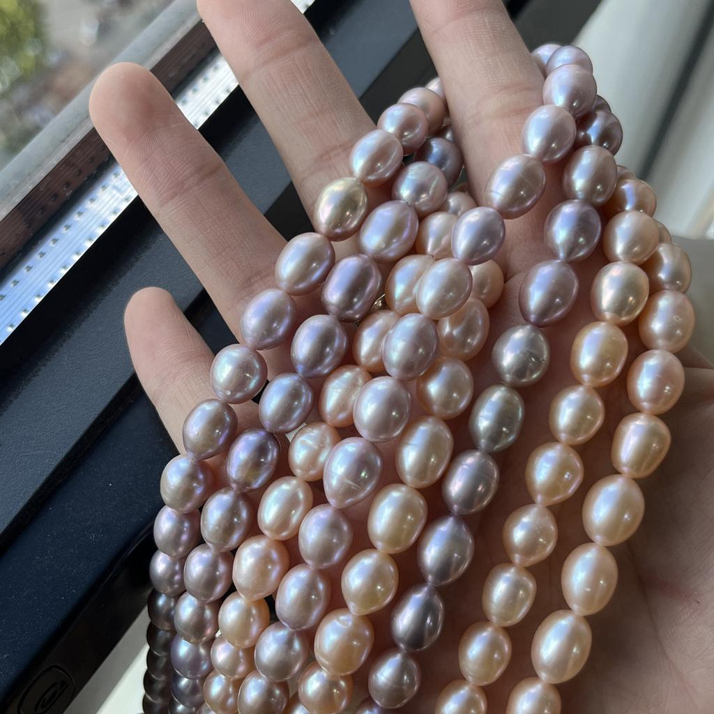 1String, Orange Natural Freshwater Pearls, Handmade Rice Pearl Beads for Jewelry Making DIY Crafts (Beads 7-8mm, Length 36cm)