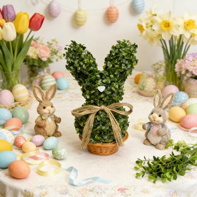 Easter Bunny Topiary Tree Rabbit Shaped Artificial Topiary with Bow Indoor Outdoor Garden Porch Easter Holiday Party Decoration