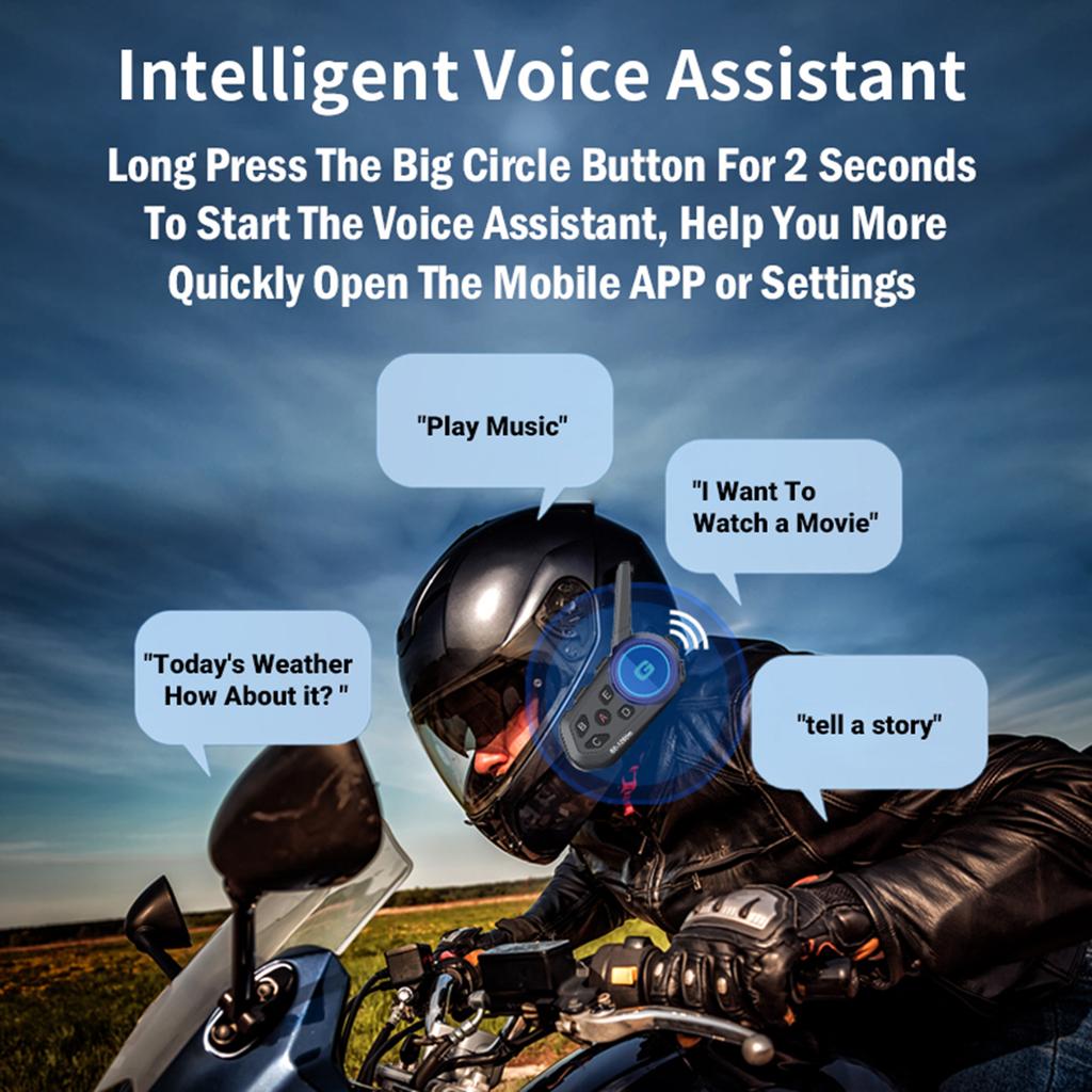 Motorcycle BT Headset, Motorcycle Helmet Intercom, BT Connection Stereo Music Intelligent Noise