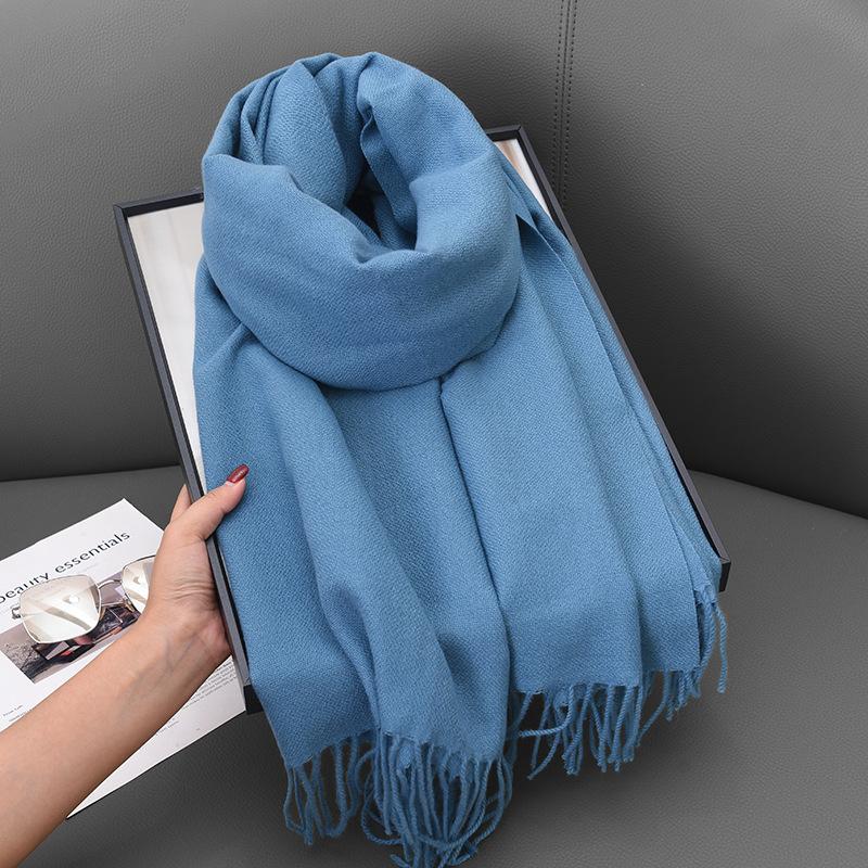 Scarf Winter Women'S Cashmere Literary And Artistic Thickening Warm Dual-Purpose Solid Color Fashion Atmosphere Scarf